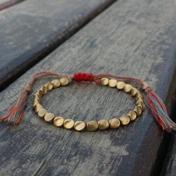 Handmade Tibetan Buddhist Woven Copper Beads Cotton String Unisex Bracelet Gifts - Picture 3 of 6